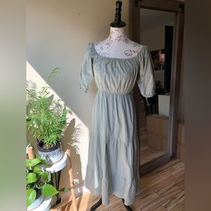 Sim & Sam Sage Green Puff Sleeve Off Shoulder Tiered Midi Dress Medium